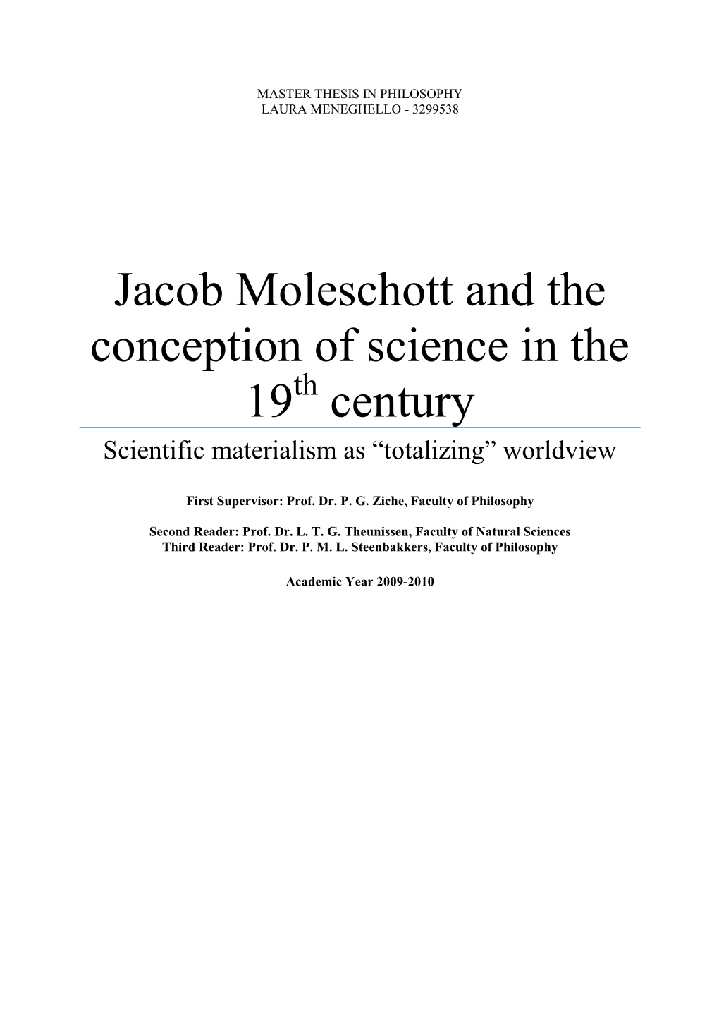 Jacob Moleschott and the Conception of Science in the 19 Century