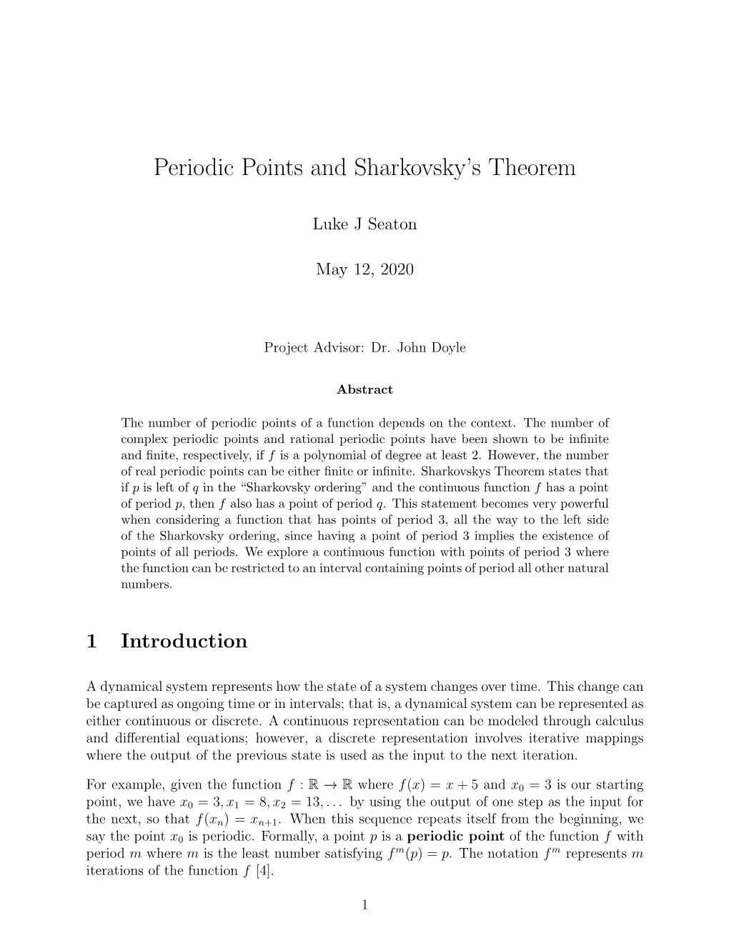 Periodic Points and Sharkovsky's Theorem