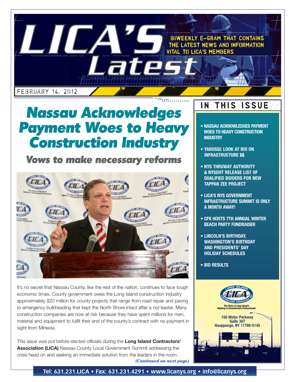 Nassau Acknowledges Payment Woes to Heavy Construction Industry