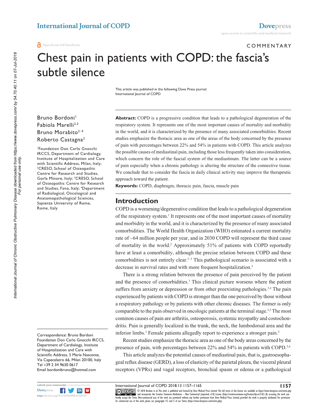 Chest Pain in Patients with COPD: the Fascia's Subtle Silence