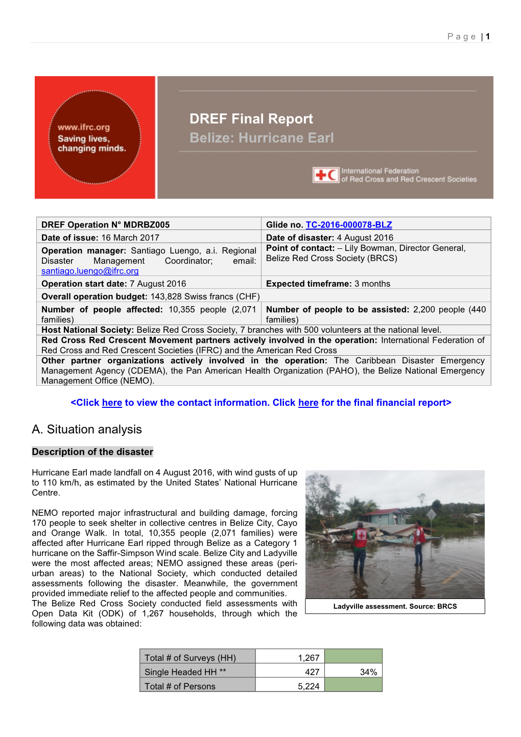 DREF Final Report Belize: Hurricane Earl