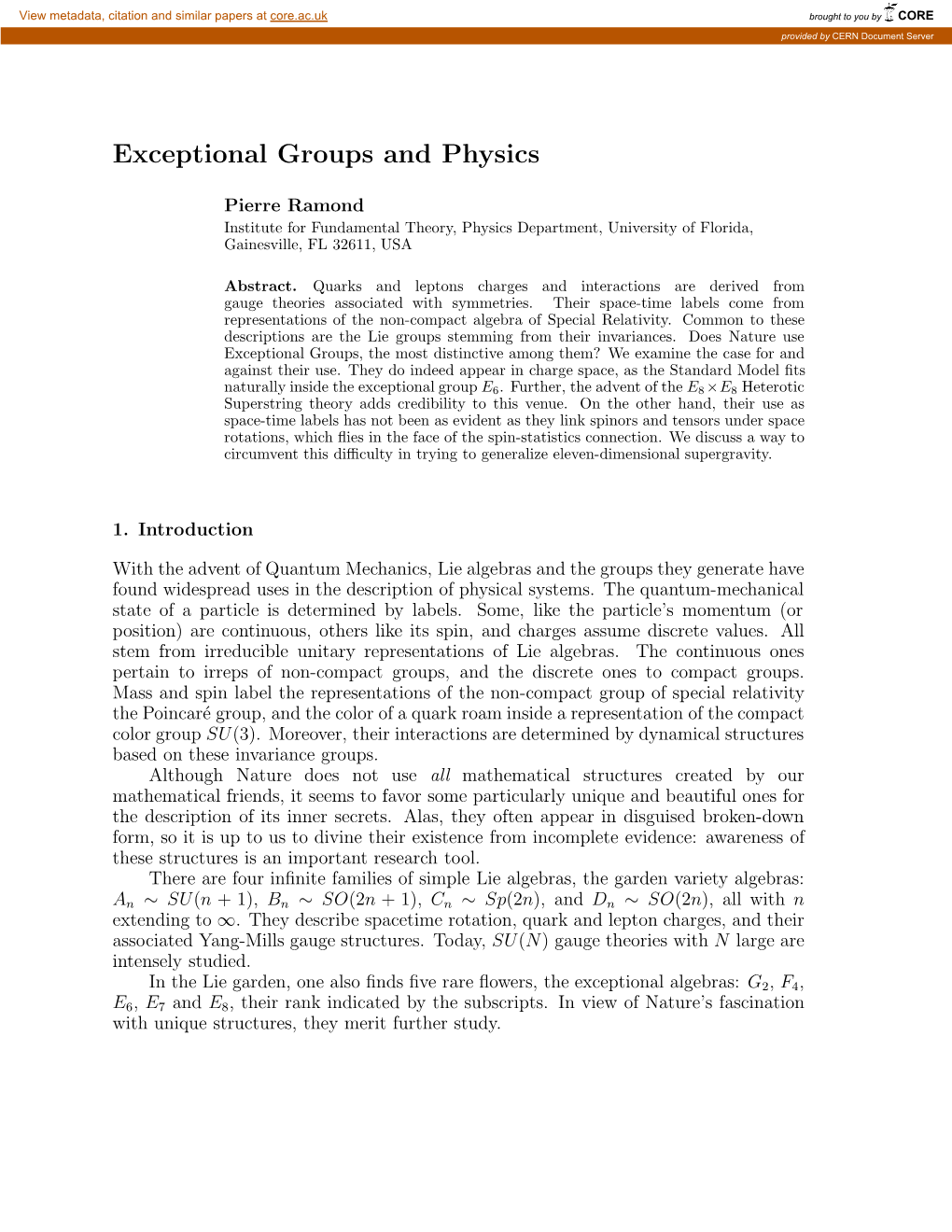 Exceptional Groups and Physics