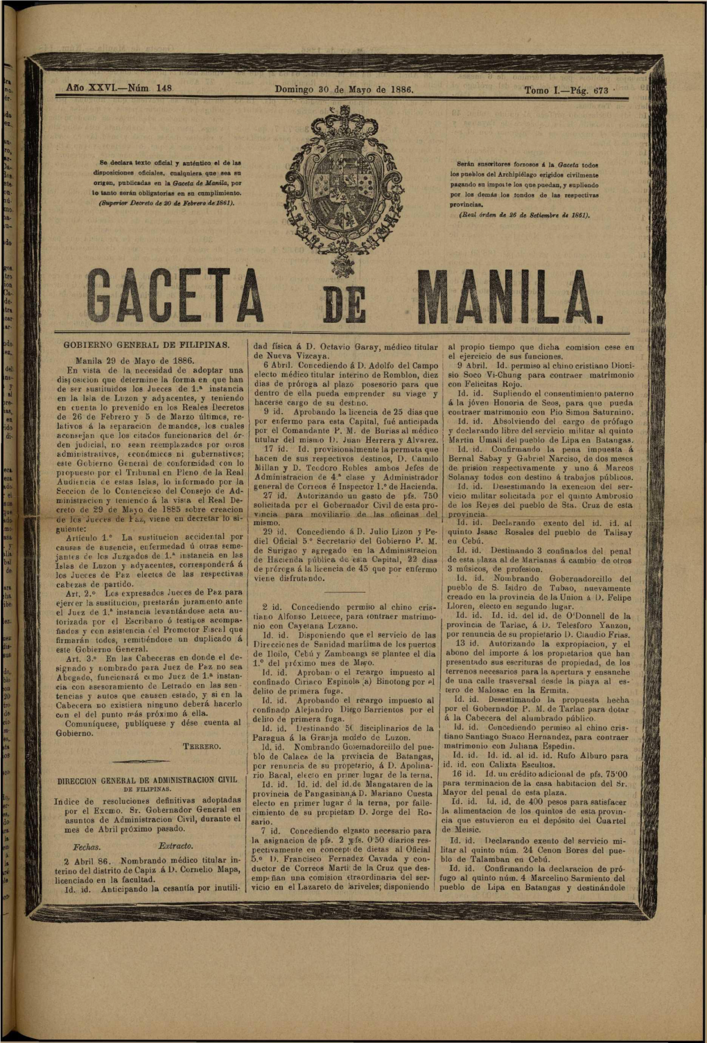 Año XXVI.—Núm 148 Domingo 30 De Mayo De 1886, Tomo I.—Pág