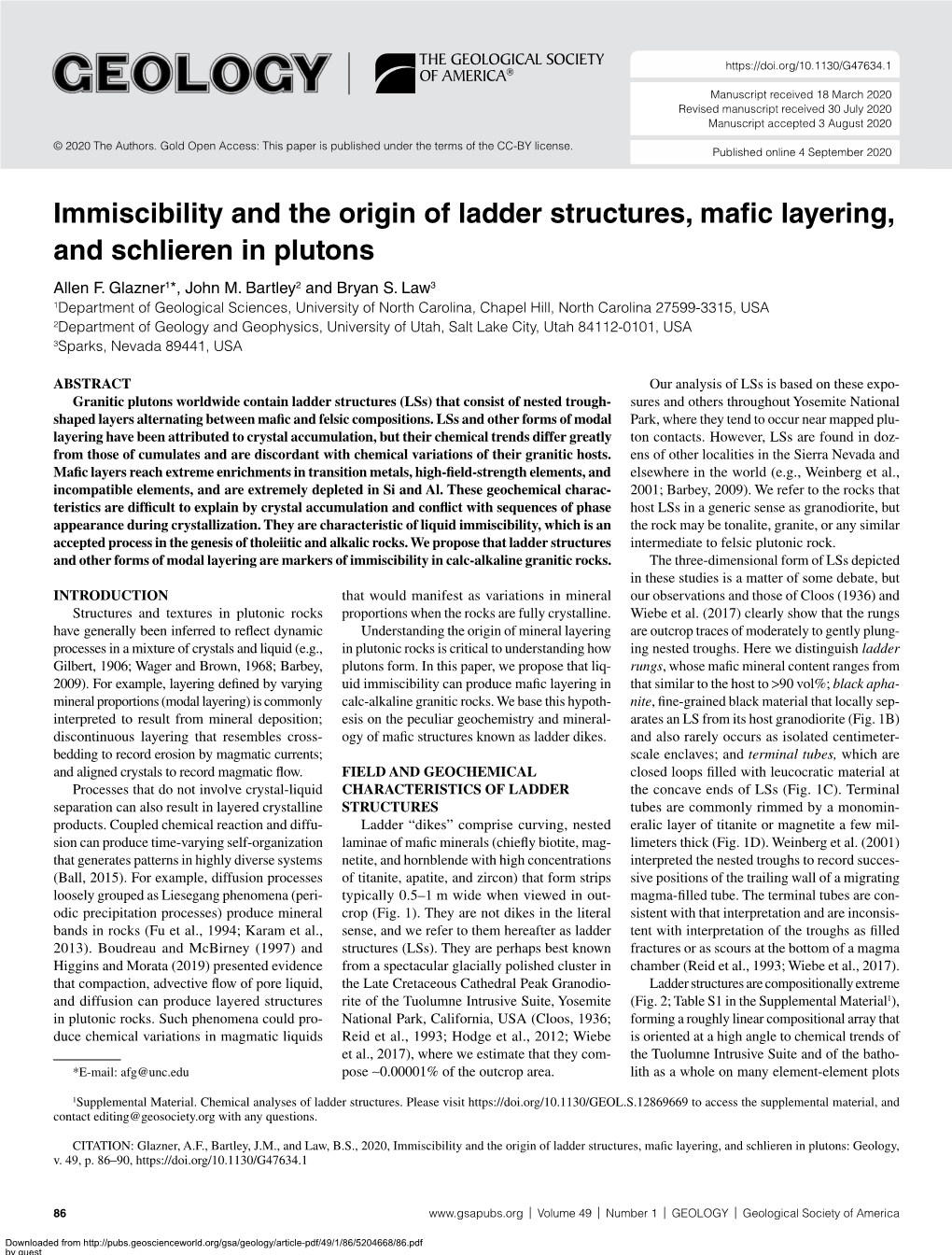 Immiscibility and the Origin of Ladder Structures, Mafic Layering, and Schlieren in Plutons Allen F