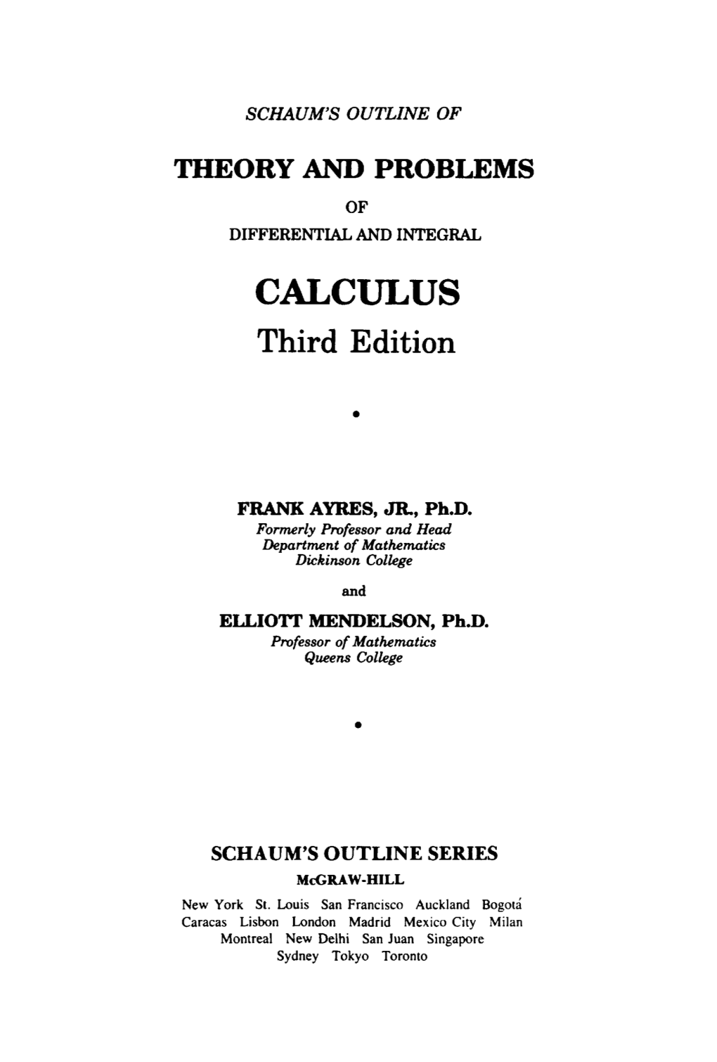 Schaum's Outline of Theory and Problems of Differential and Integral