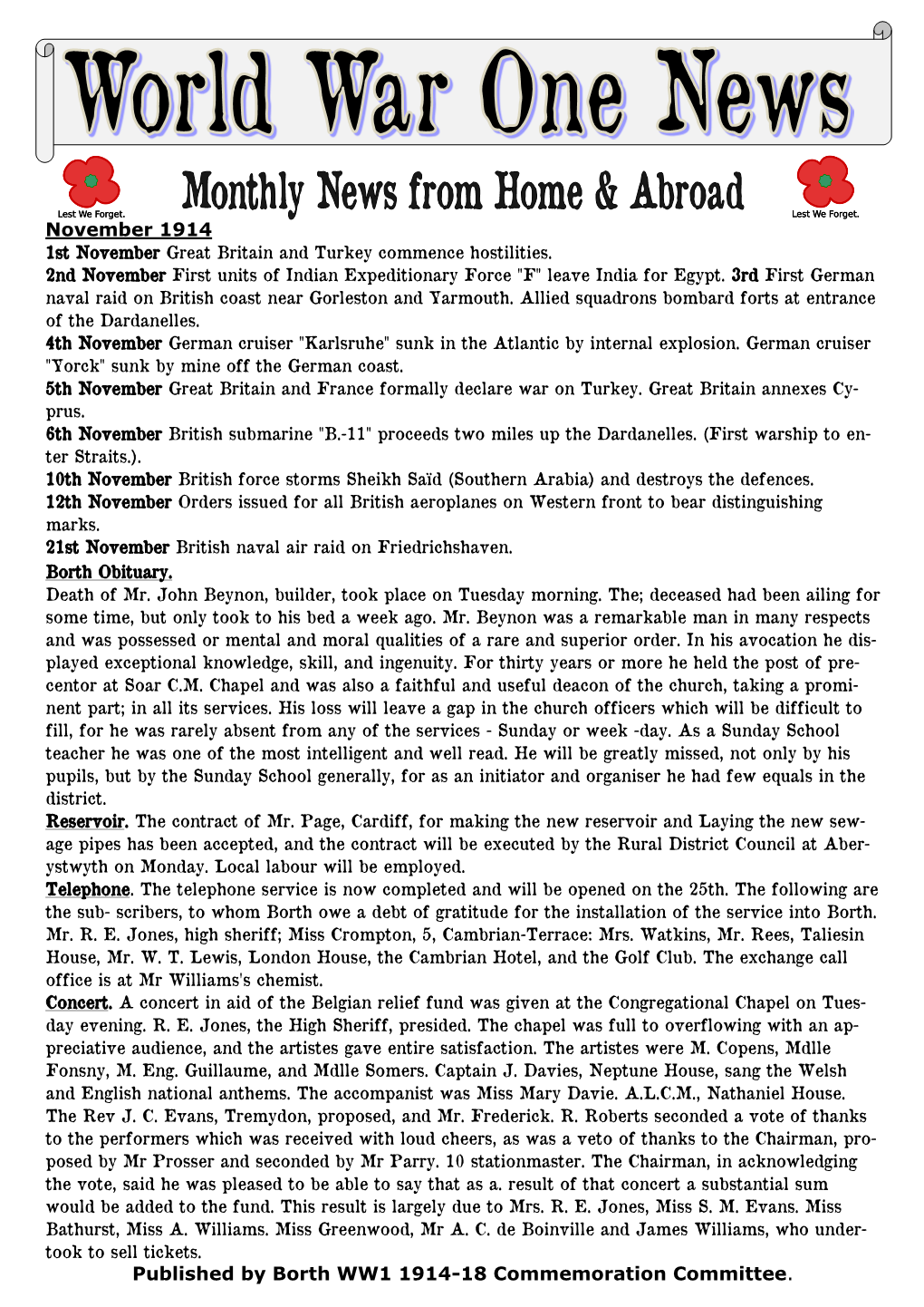 World War One News November 1914