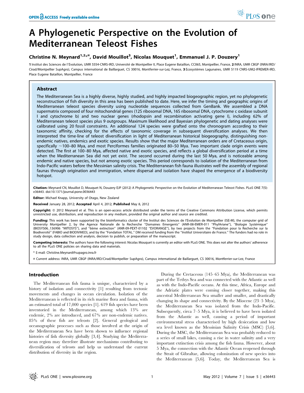 A Phylogenetic Perspective on the Evolution of Mediterranean Teleost Fishes