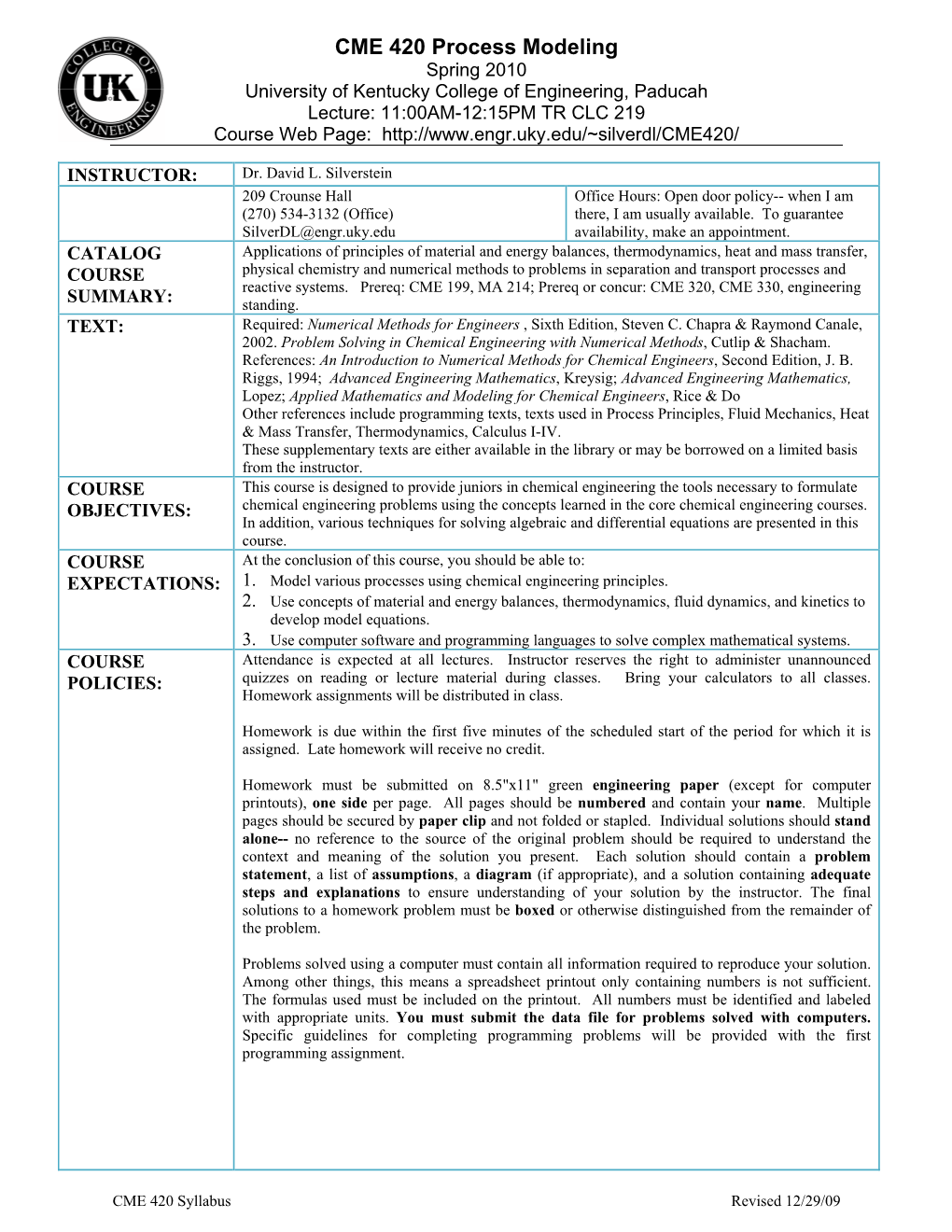 CME 420 Process Modeling