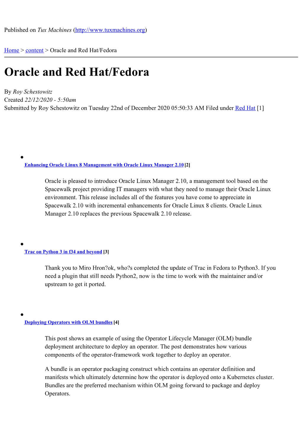 Oracle and Red Hat/Fedora