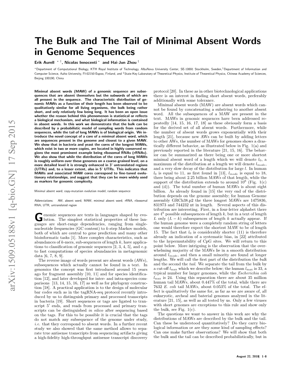 The Bulk and the Tail of Minimal Absent Words in Genome Sequences