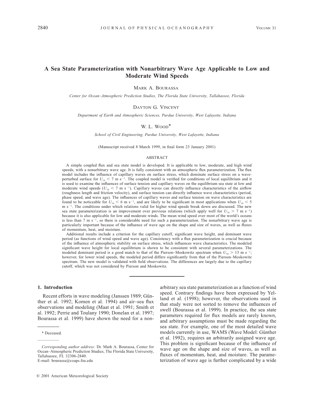 A Sea State Parameterization with Nonarbitrary Wave Age Applicable to Low and Moderate Wind Speeds