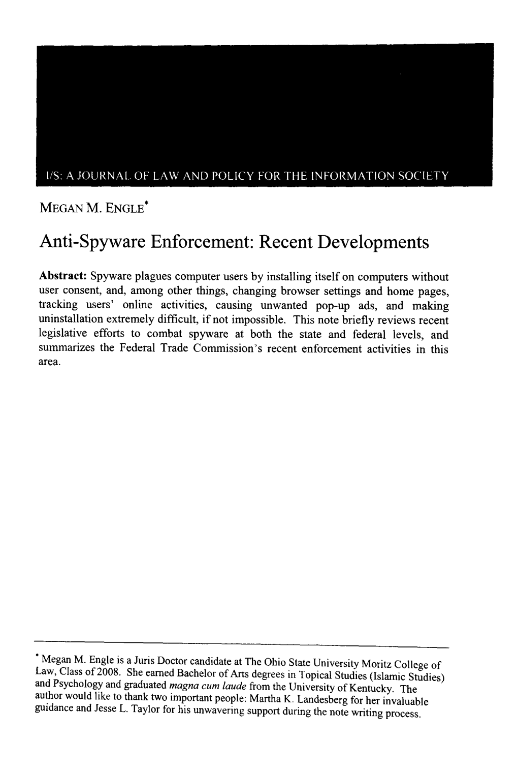 Anti-Spyware Enforcement: Recent Developments