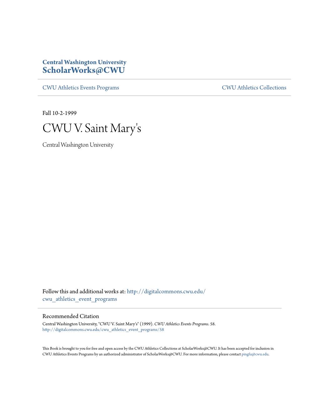 CWU V. Saint Mary's Central Washington University