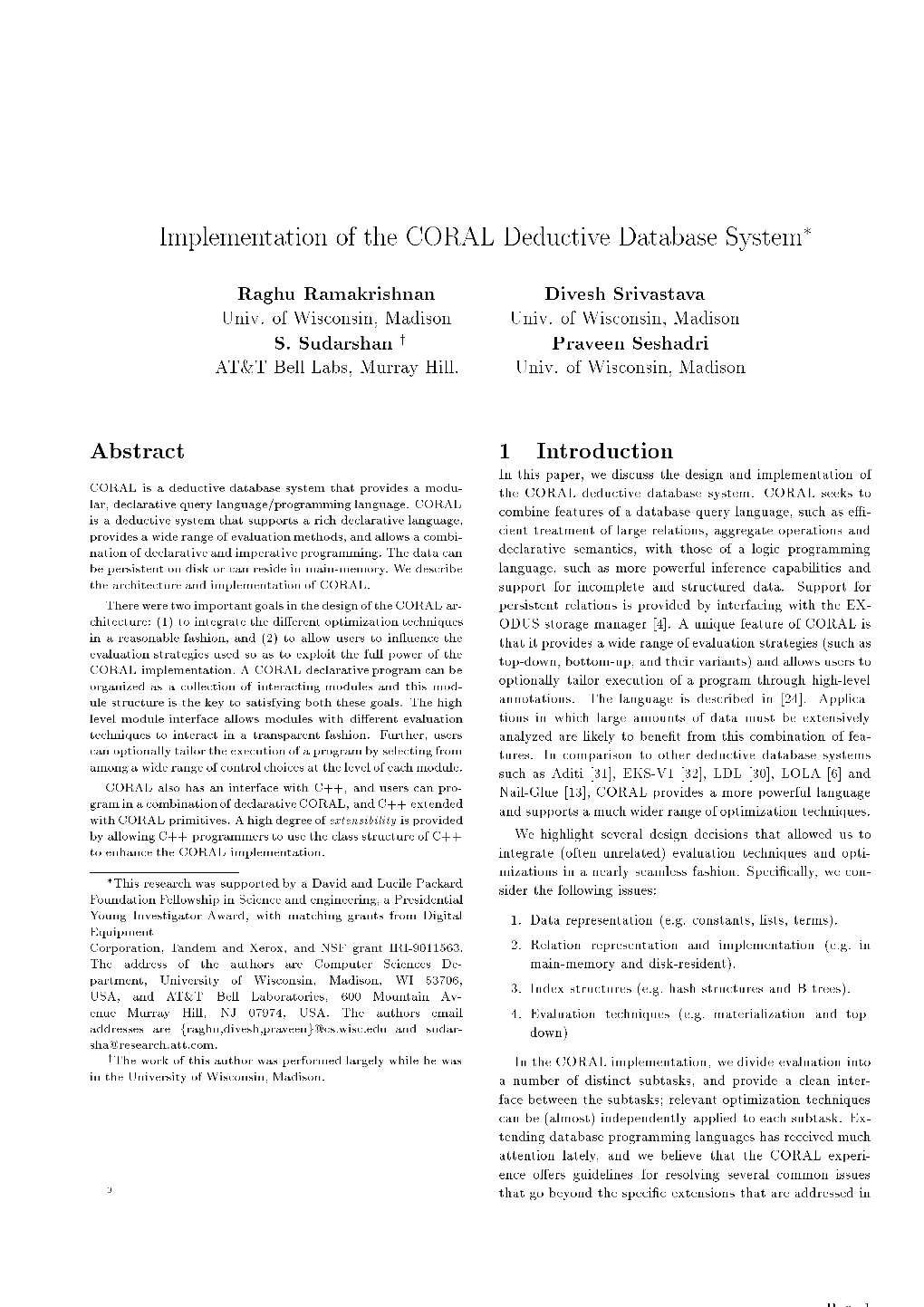 Implementation of the CORAL Deductive Database System