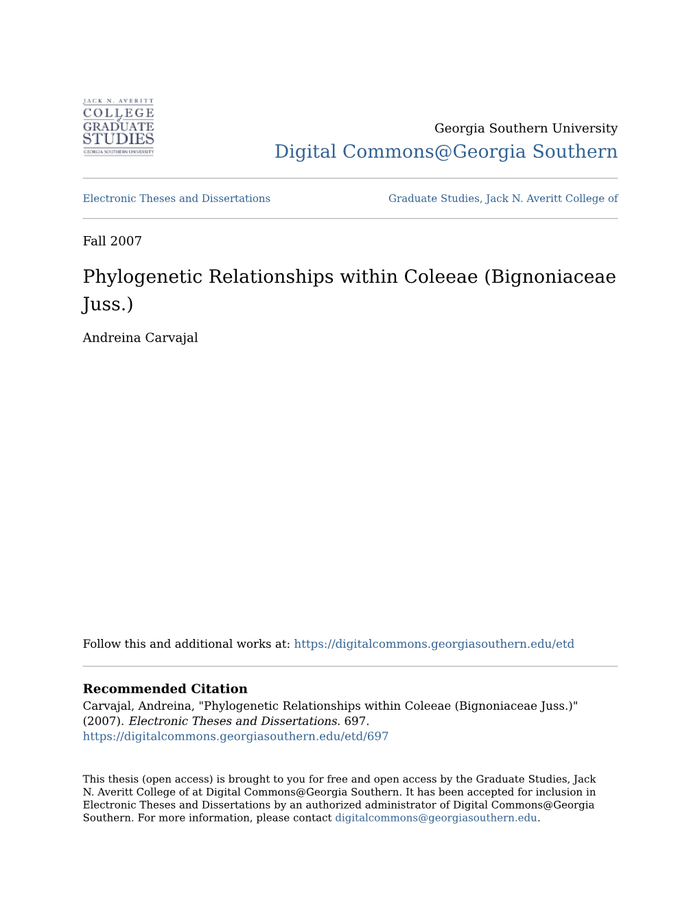 Phylogenetic Relationships Within Coleeae (Bignoniaceae Juss.)