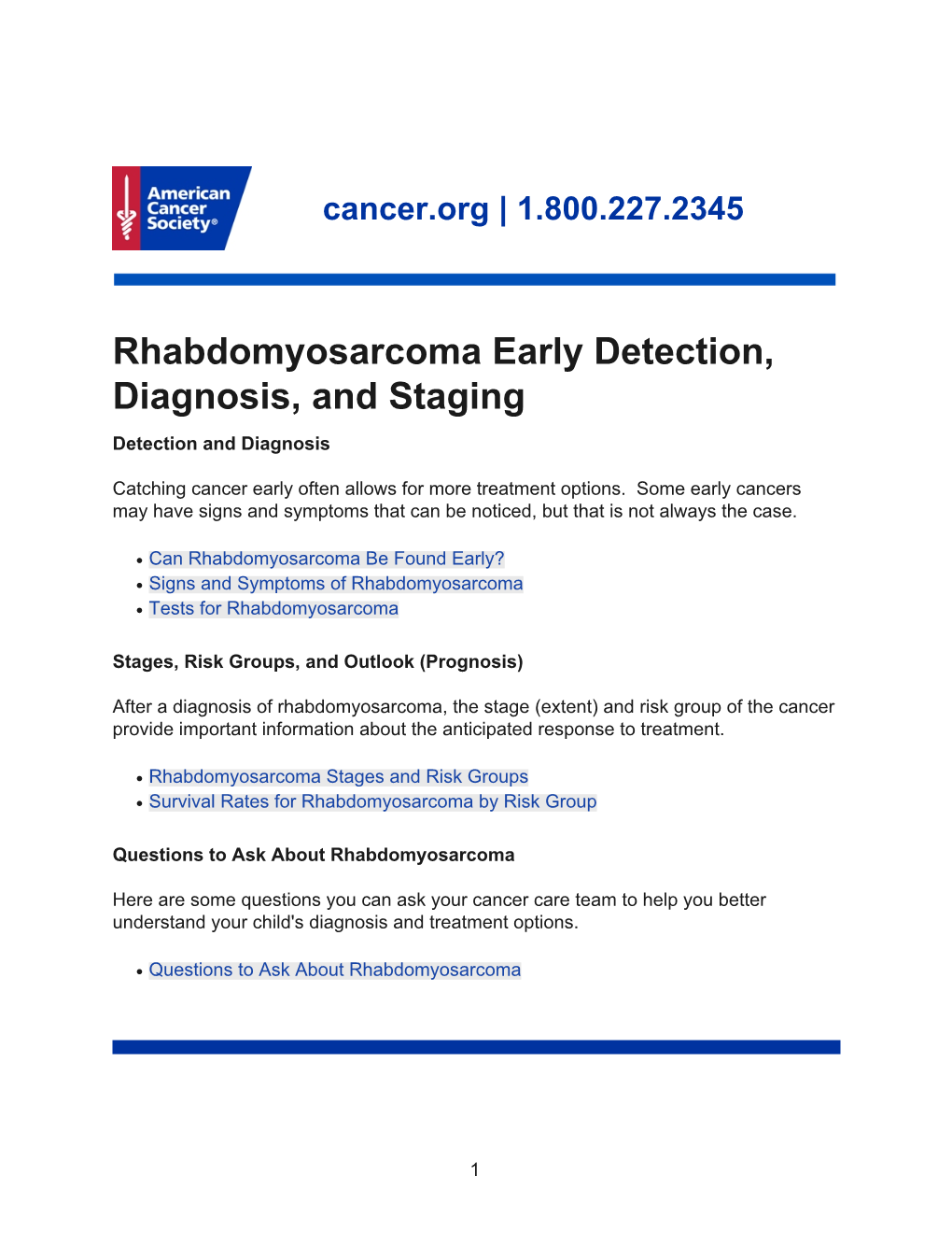 Rhabdomyosarcoma Early Detection, Diagnosis, and Staging Detection and Diagnosis