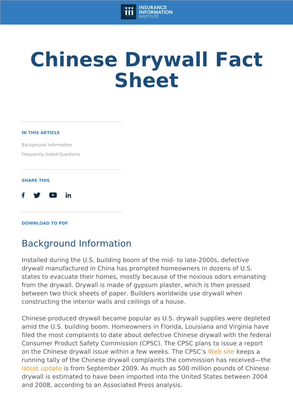 Chinese Drywall Fact Sheet Chinese