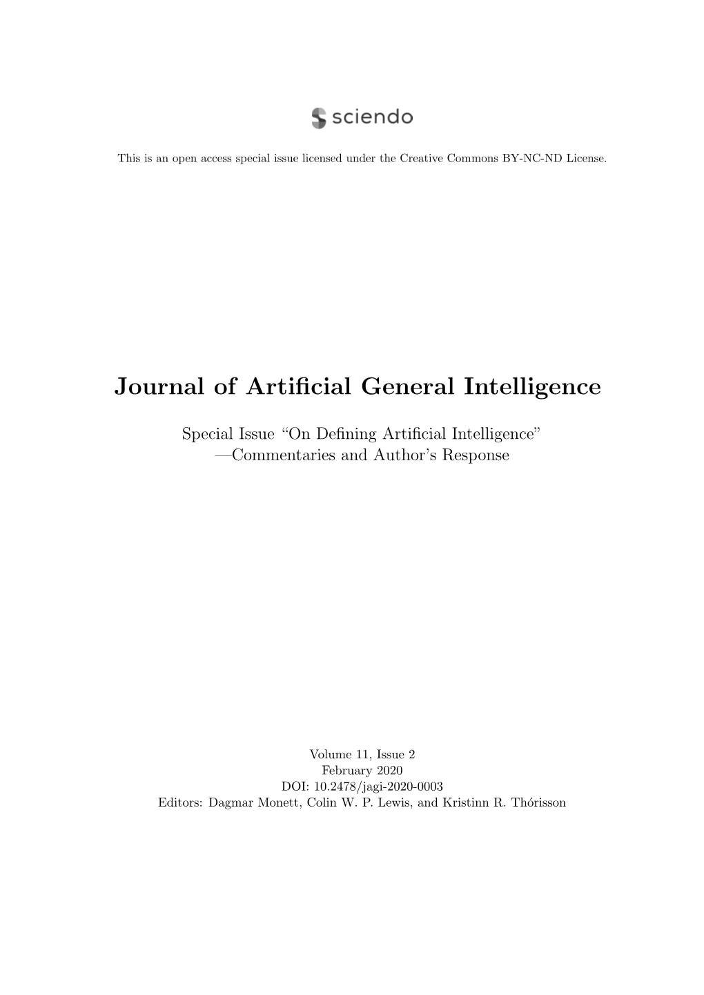 Journal of Artificial General Intelligence