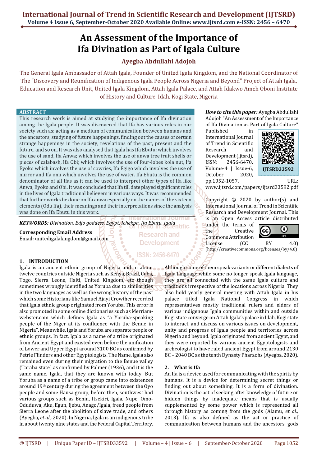 Z186 an Assessment of the Importance of Ifa Divination As Part