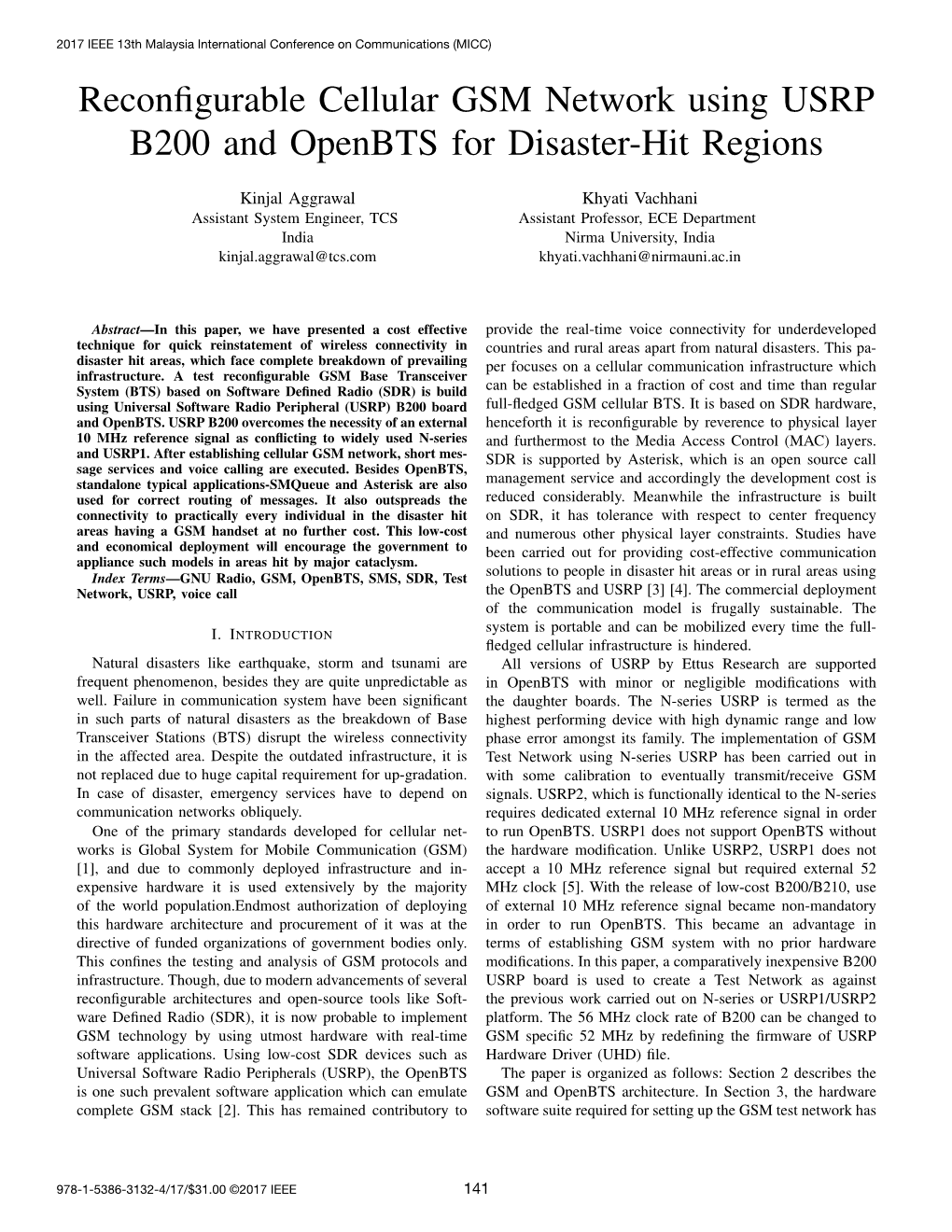 Reconfigurable Cellular GSM Network Using USRP B200 and Openbts