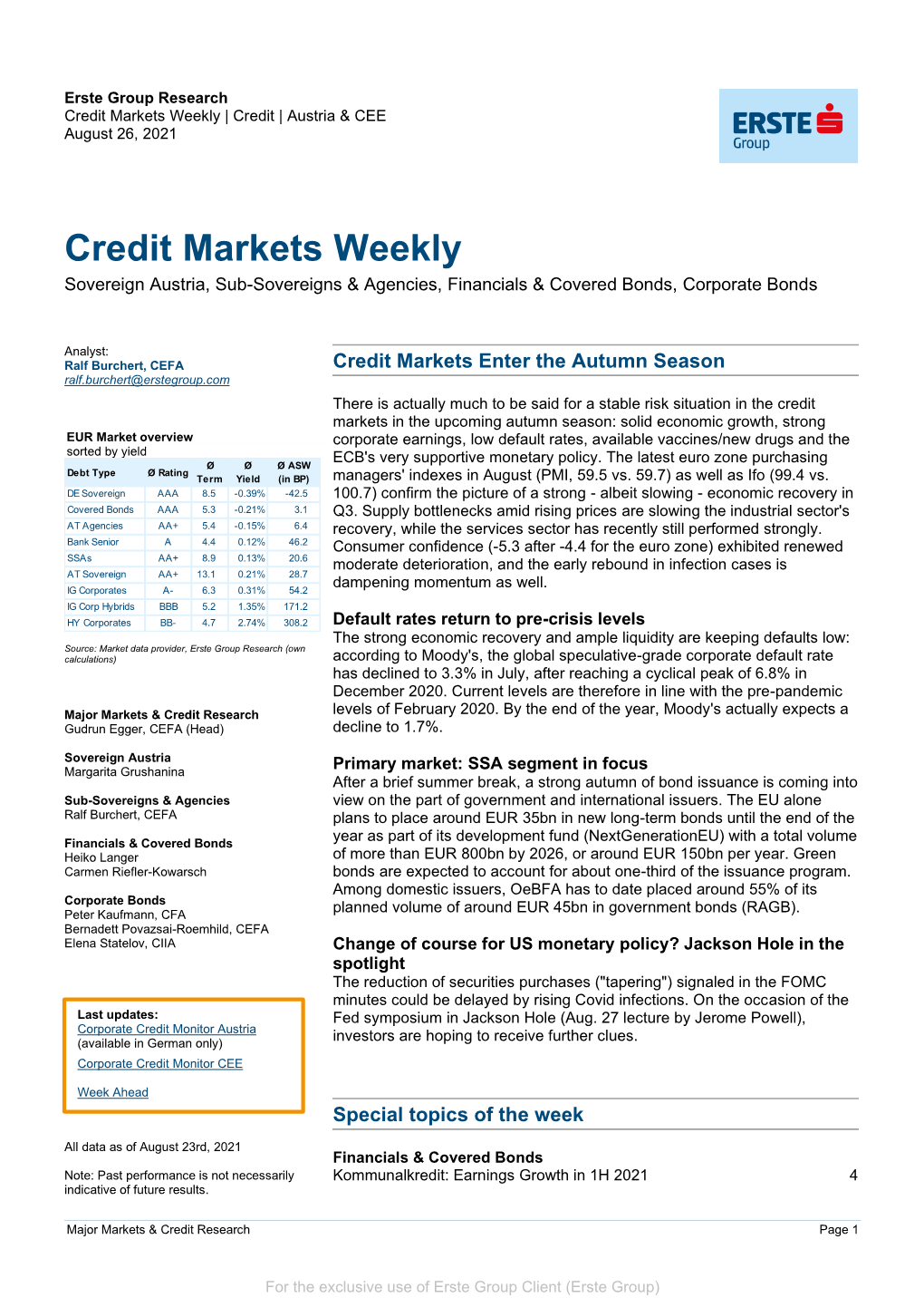 Credit Markets Weekly | Credit | Austria & CEE August 26, 2021