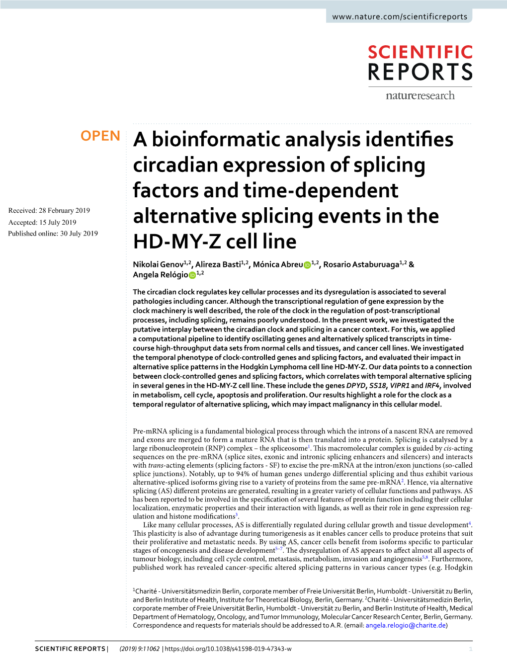 A Bioinformatic Analysis Identifies Circadian Expression of Splicing Factors and Time-Dependent Alternative Splicing Events in T