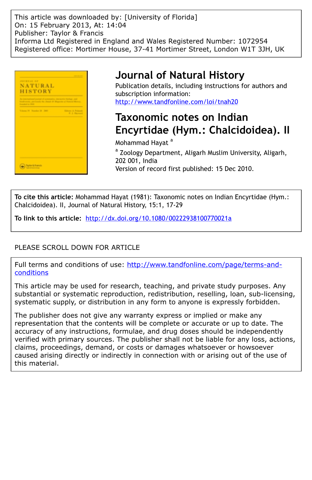 Taxonomic Notes on Indian Encyrtidae (Hym.: Chalcidoidea)