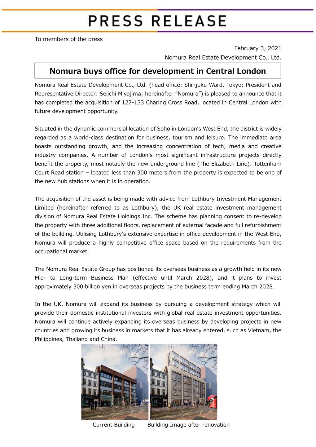 Nomura Buys Office for Development in Central London