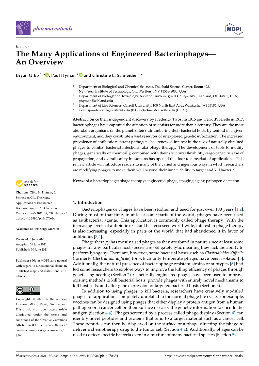 The Many Applications of Engineered Bacteriophages— an Overview