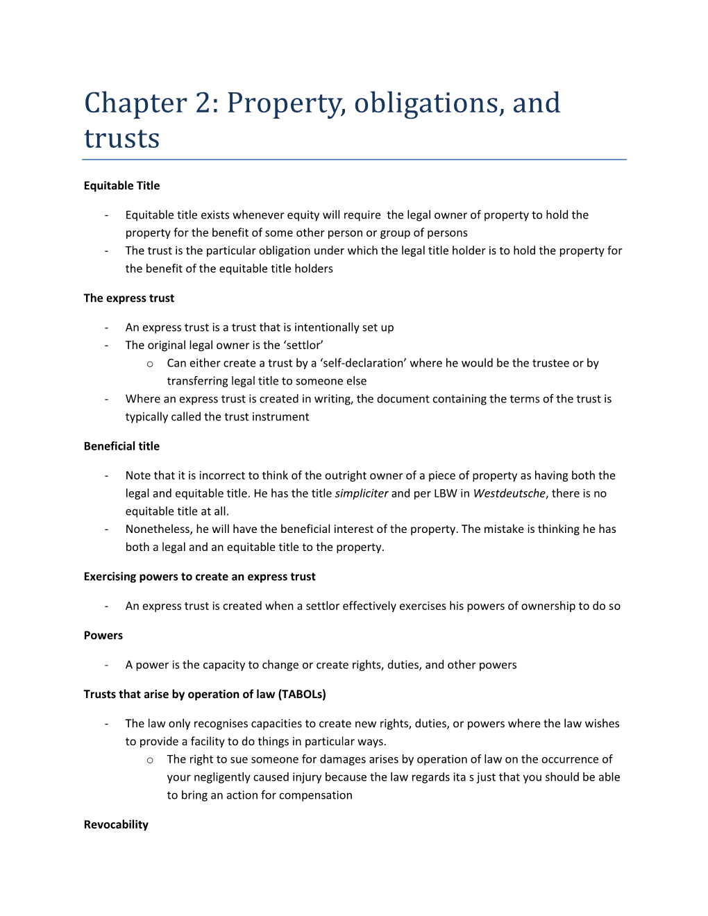 Chapter 2: Property, Obligations, and Trusts