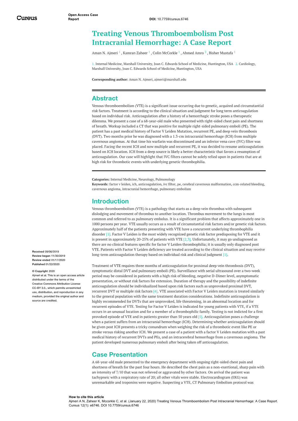 Treating Venous Thromboembolism Post Intracranial Hemorrhage: a Case Report