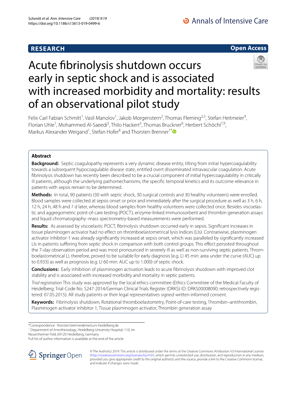 Acute Fibrinolysis Shutdown Occurs Early in Septic Shock and Is