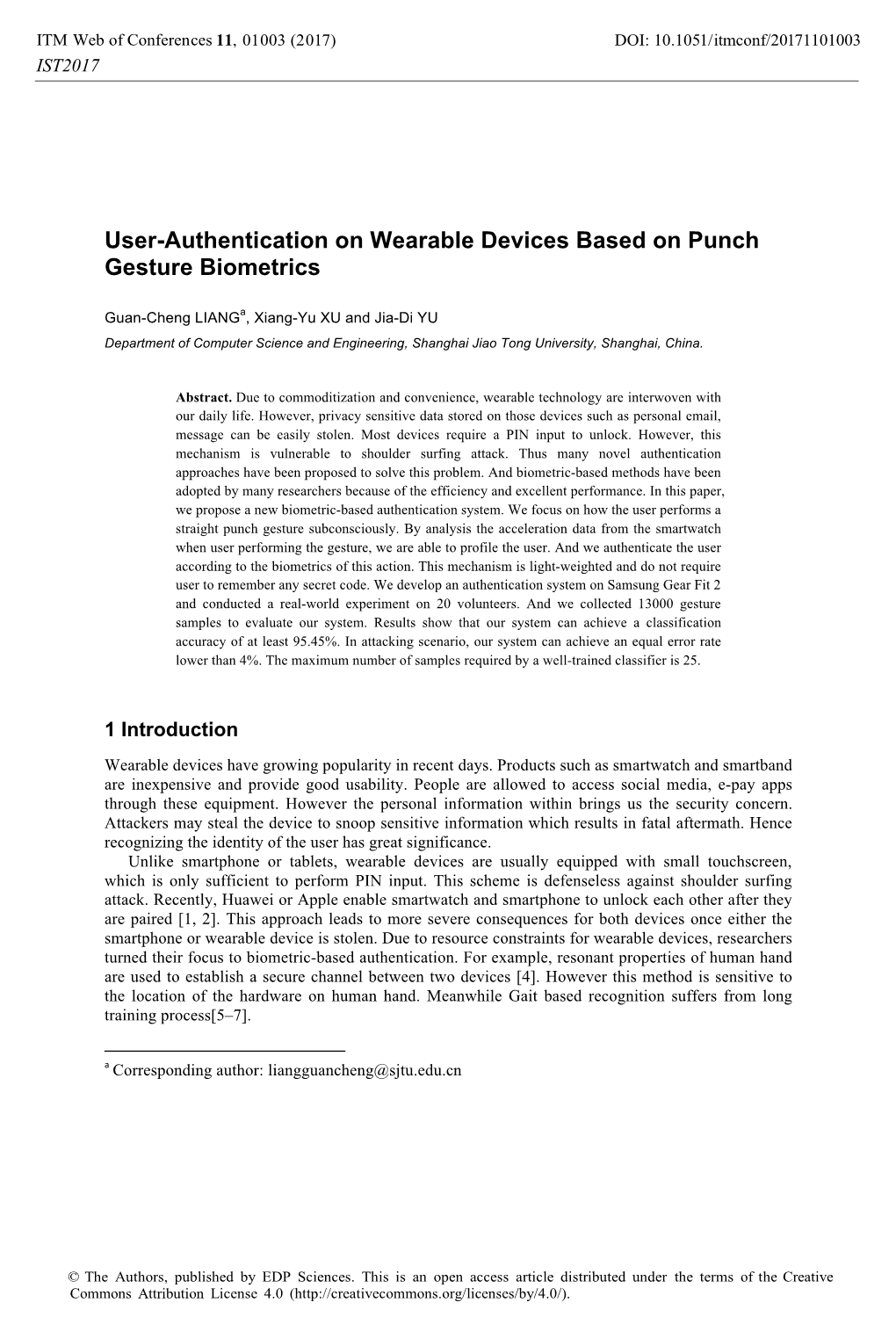 User-Authentication on Wearable Devices Based on Punch Gesture Biometrics