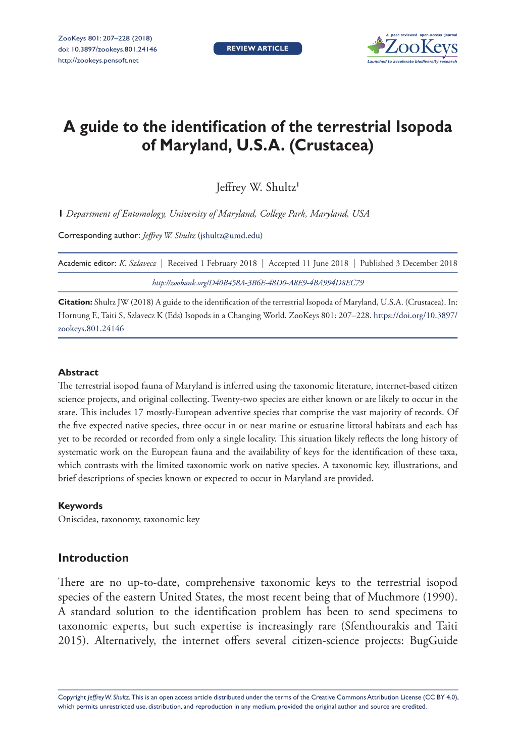 A Guide to the Identification of the Terrestrial Isopoda of Maryland, U.S.A. (Crustacea)
