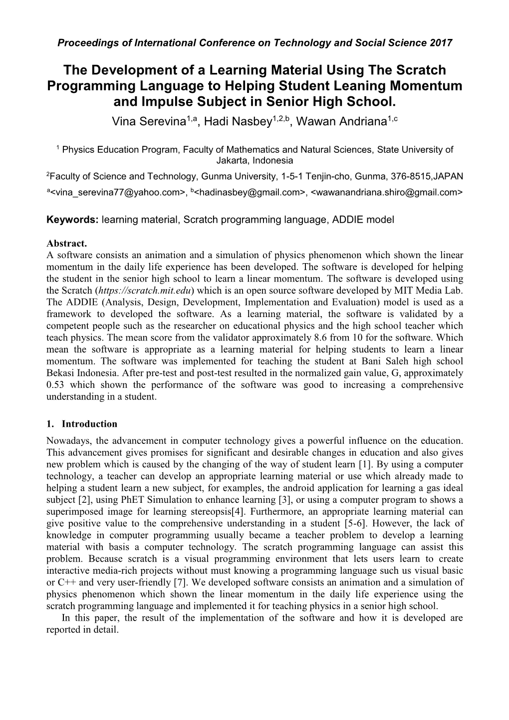 The Development of a Learning Material Using the Scratch Programming Language to Helping Student Leaning Momentum and Impulse Subject in Senior High School