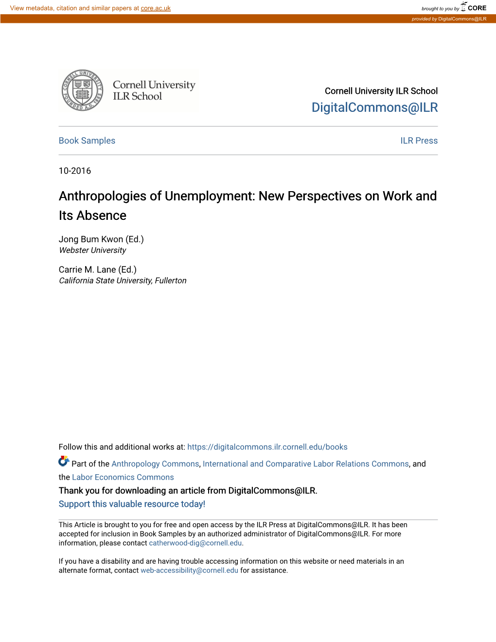 Anthropologies of Unemployment: New Perspectives on Work and Its Absence