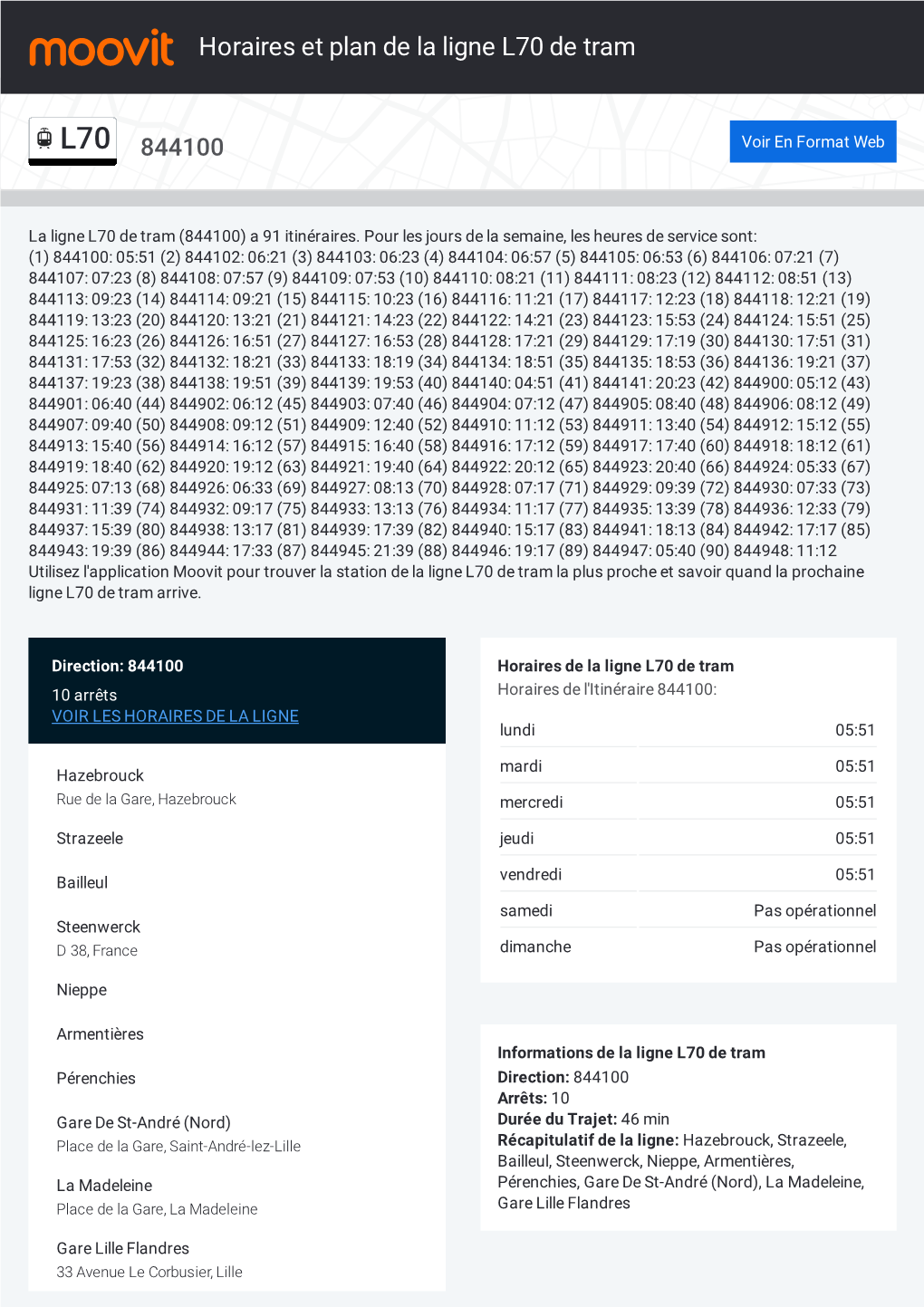 Horaires Et Trajet De La Ligne L70 De Tram Sur Une Carte