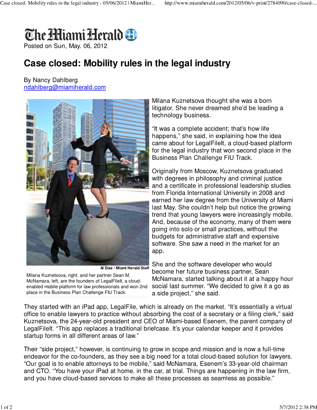 Case Closed: Mobility Rules in the Legal Industry - 05/06/2012 | Miamiher