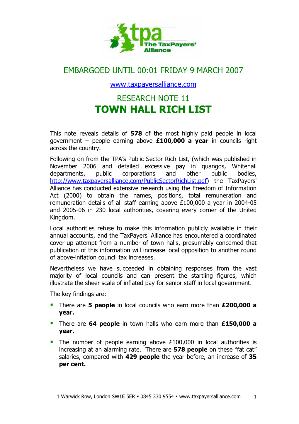 Town Hall Rich List