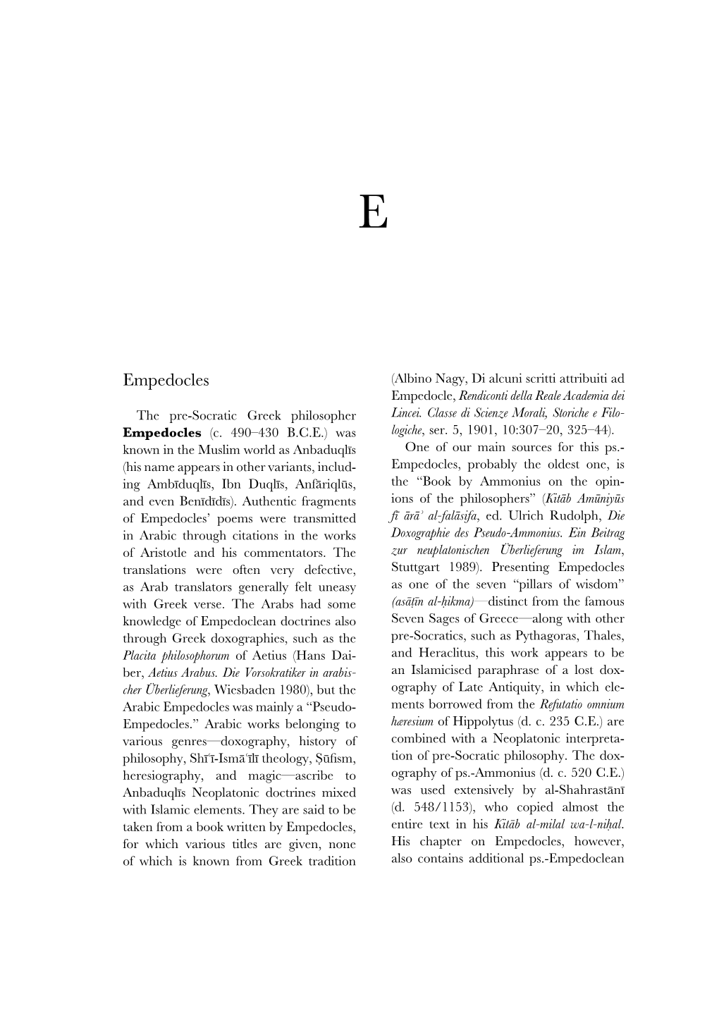 Empedocles (Albino Nagy, Di Alcuni Scritti Attribuiti Ad Empedocle, Rendiconti Della Reale Academia Dei the Pre-Socratic Greek Philosopher Lincei