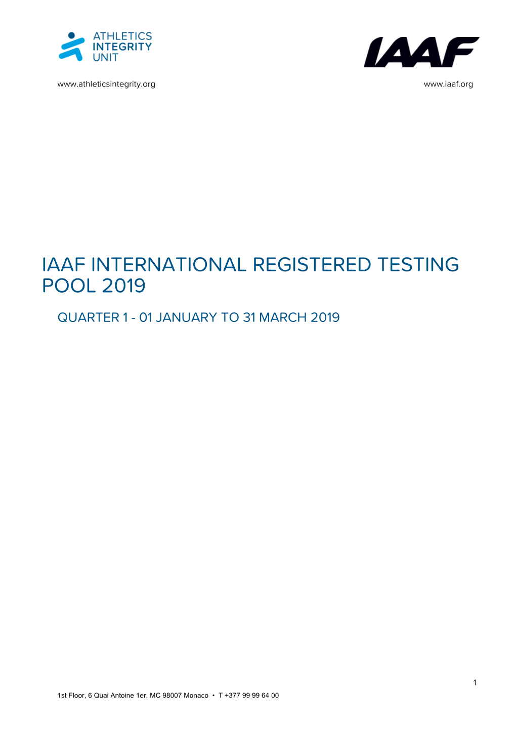 Iaaf International Registered Testing Pool 2019
