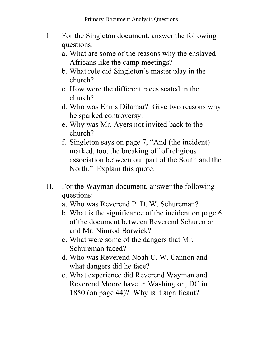 Primary Document Analysis Questions