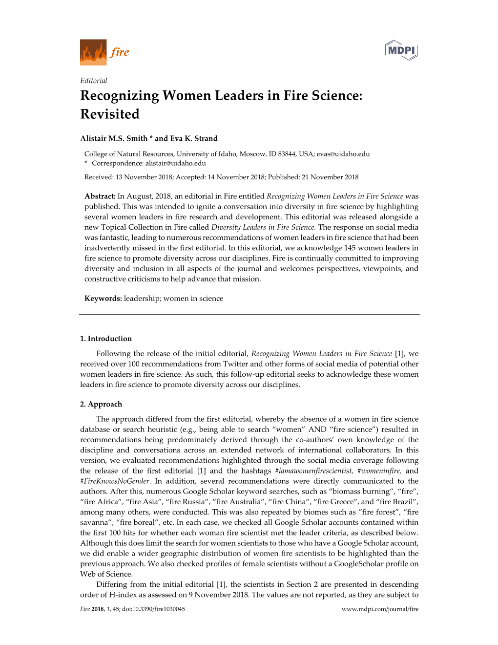 Recognizing Women Leaders in Fire Science: Revisited