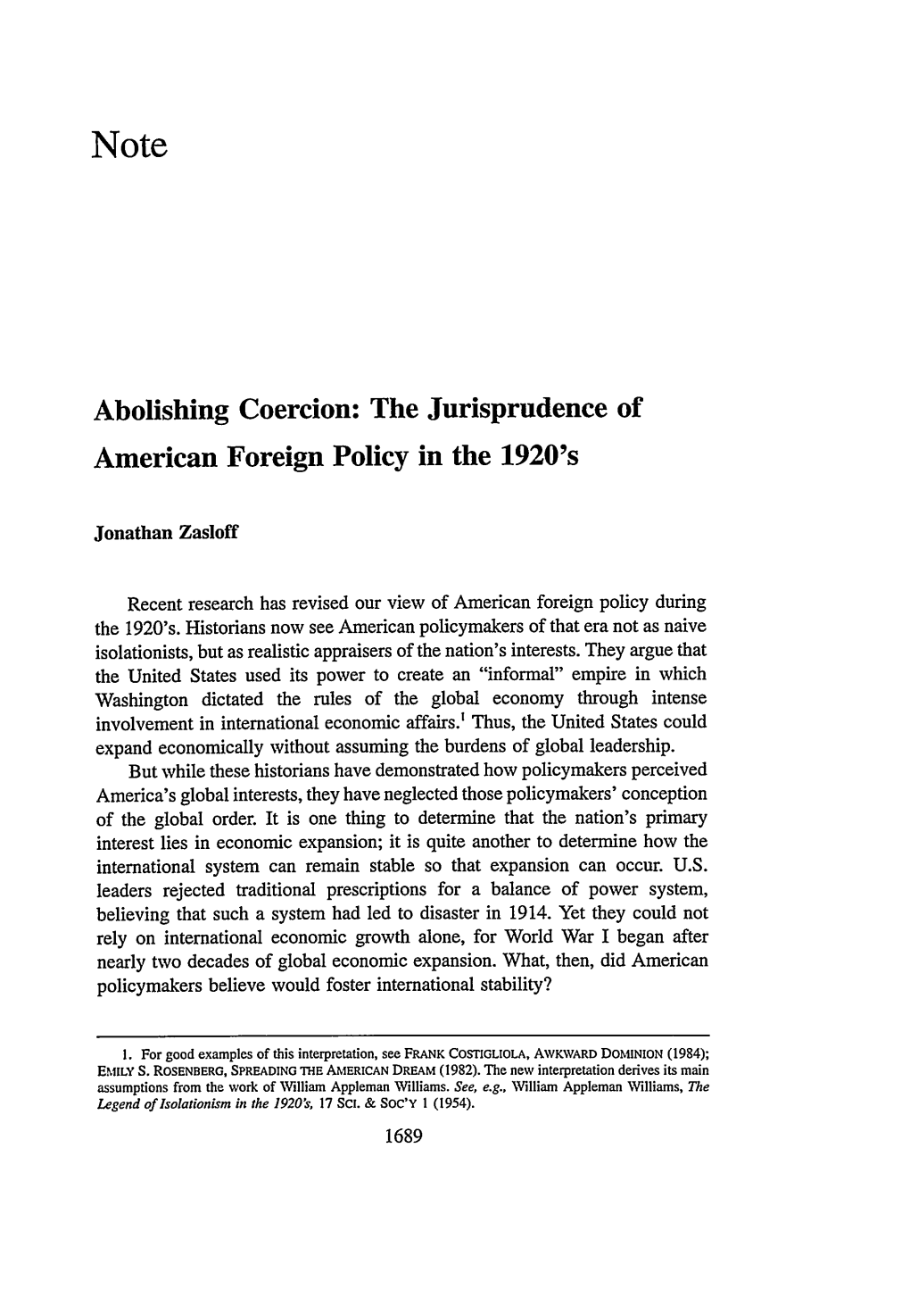 The Jurisprudence of American Foreign Policy in the 1920'S