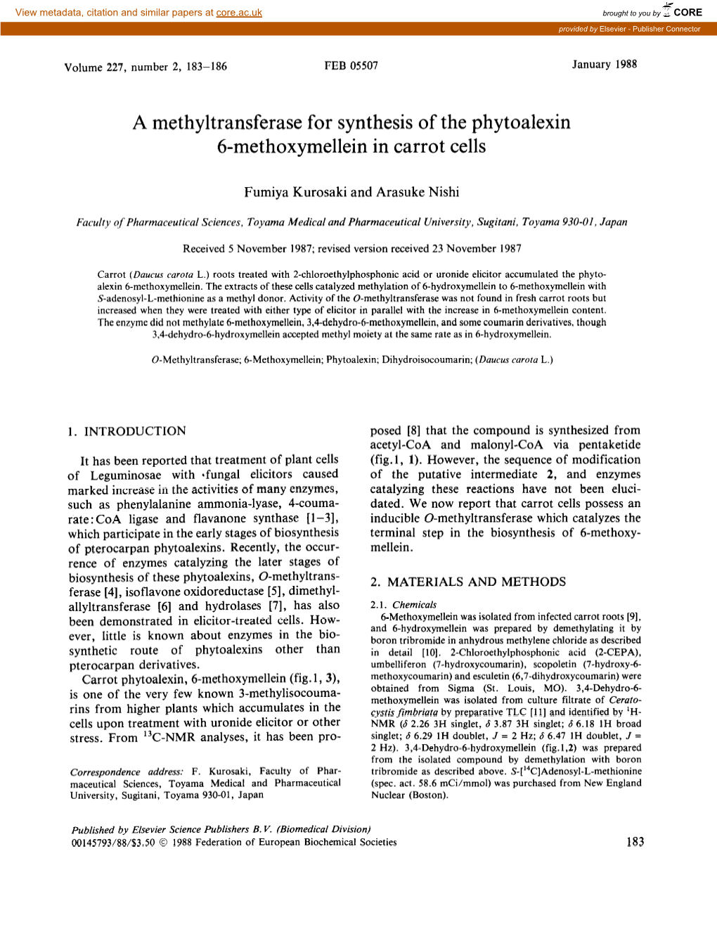 A Methyltransferase for Synthesis of the Phytoalexin 6-Methoxymellein in Carrot Cells