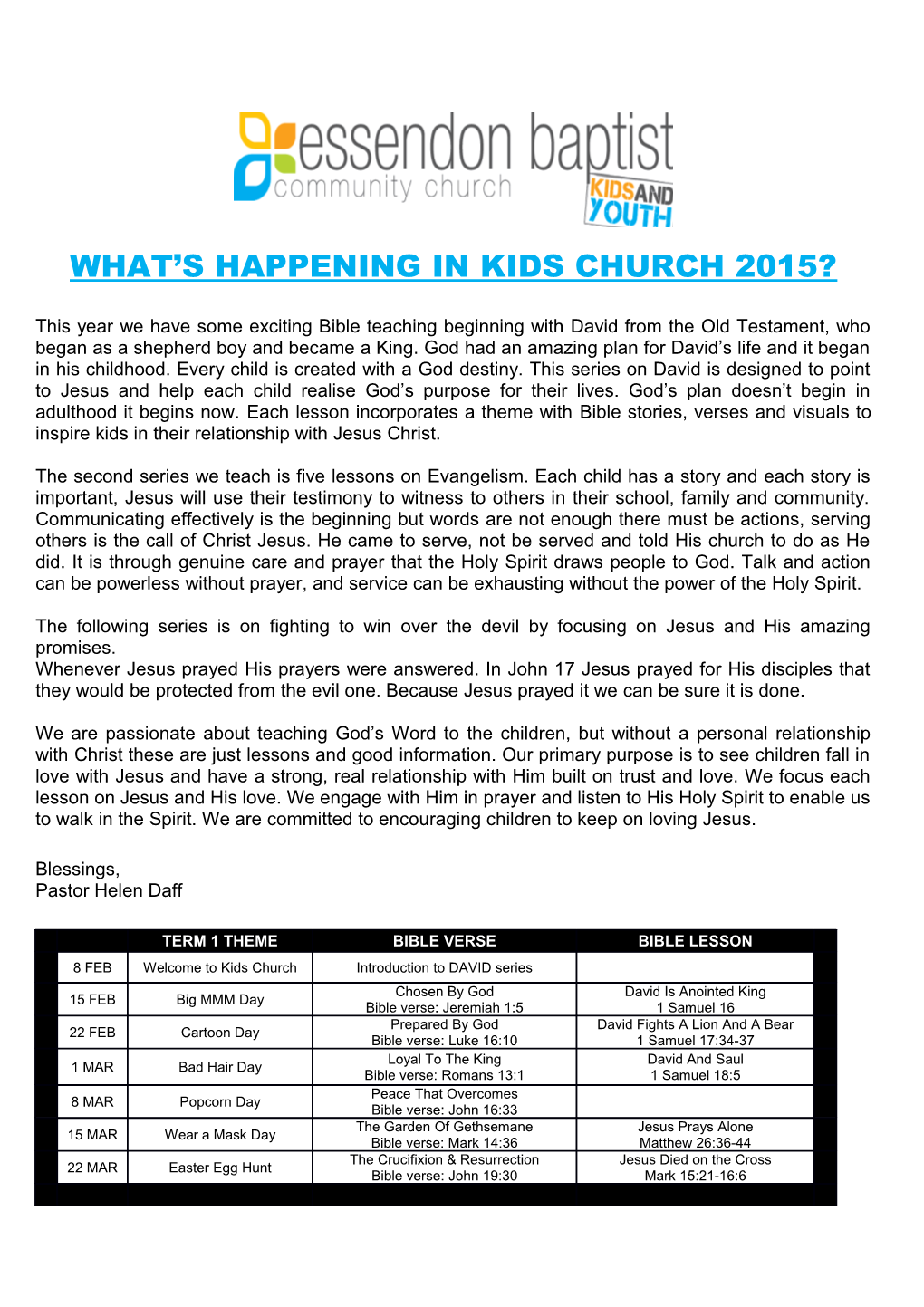 What S Happening in Kids Church 2015?