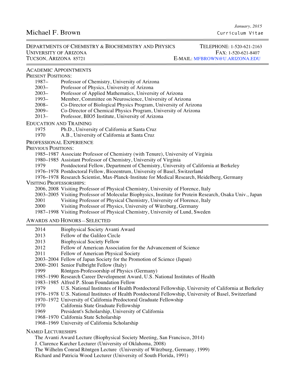 Michael F. Brown Curriculum Vitae