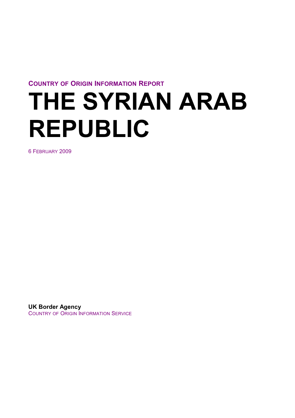 Country of Origin Information Report the Syrian Arab Republic February 2009