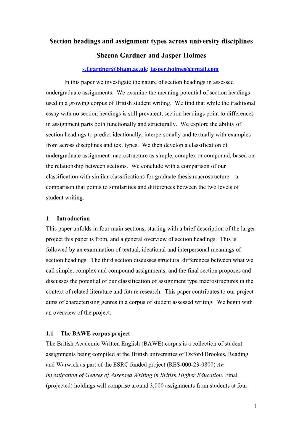 Sub Headings And Assignment Types Across The Disciplines