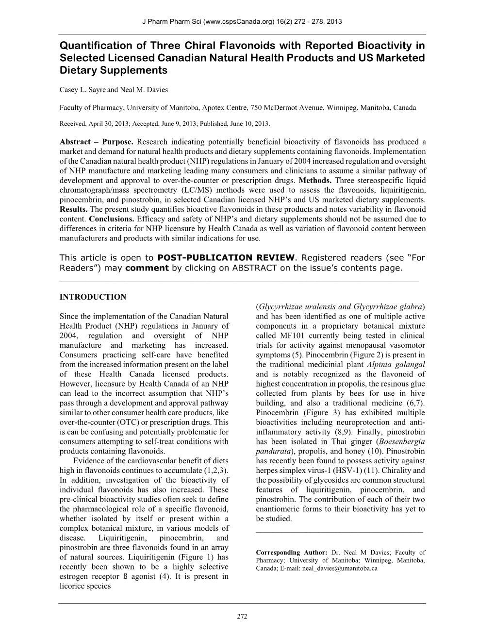 Quantification of Three Chiral Flavonoids with Reported Bioactivity in Selected Licensed Canadian Natural Health Products and US Marketed Dietary Supplements